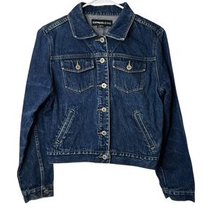 Express Jeans Vintage Trucker Denim Jacket Women’s Med Blue Classic Button Front